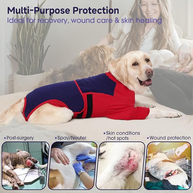 LeLePet Recovery Suit for Dogs After Surgery, Female Spay and Male Neuter Suits, Dog Onesie for Surgery Prevent Licking Breathable Soft Recovery Suit with Long Sleeve Front Legs Dog Cone Alternative