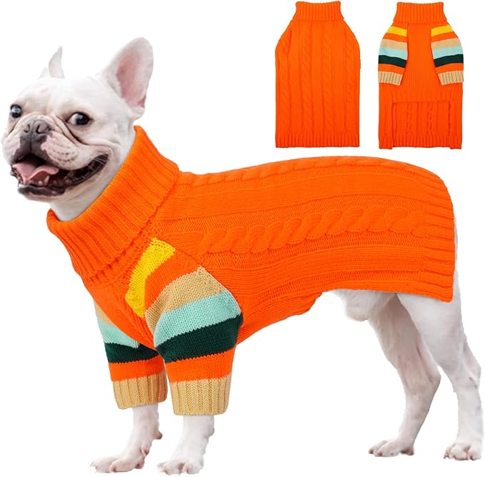 Dog Cold Sweater, Dog Sweaters Winter for Medium Dogs Girl Male, Turtleneck Warm Dogs Sweater Long Sleeve, Stretchy Christmas Doggie Sweaters Outdoor, Pet Knitwear Frenchie, Schnauzer(Orange M)