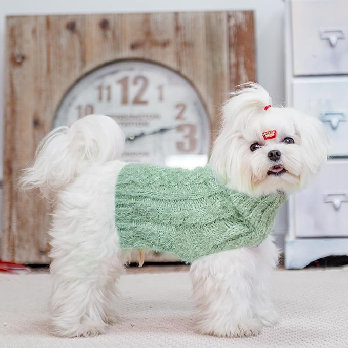 Turtleneck Small Dog Sweaters - Classic Cable Knitwear Winter Coat for Small Medium Dogs Male Female Puppy Dog Cold Weather Clothes Girls Boys, Green, M
