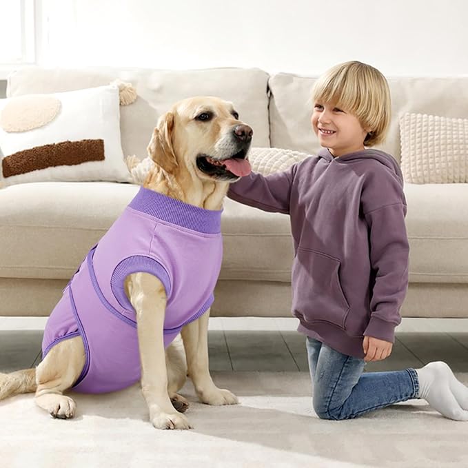 Kuoser Dog Surgery Suit Female Spay, Puppy Recovery Suit Male Neuter, Doggie Clothes Onesie for Surgery Anti Licking Abdominal Wounds Pet Surgical Recovery Bodysuit Shirt, Substitute E-Collar & Cone