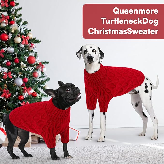 Queenmore Medium Dog Sweater,Dog Sweater for Medium Dogs Boys Girls,Christmas Sweaters for Dogs,DogSweater Knitwear Outfit,Thick Warm Pet Clothes for French Bulldog,Boston Terrier(Red,M)