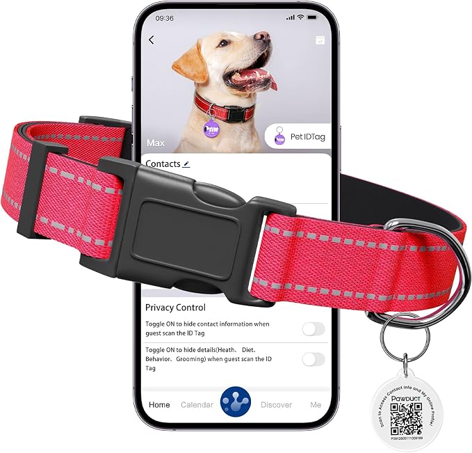 Personalized Dog Collar for Girl Dogs with QR Code Tag, Red | Reflective Dog Collar with Smart ID Tag, Adjustable Nylon Pet Collar, Extra Small