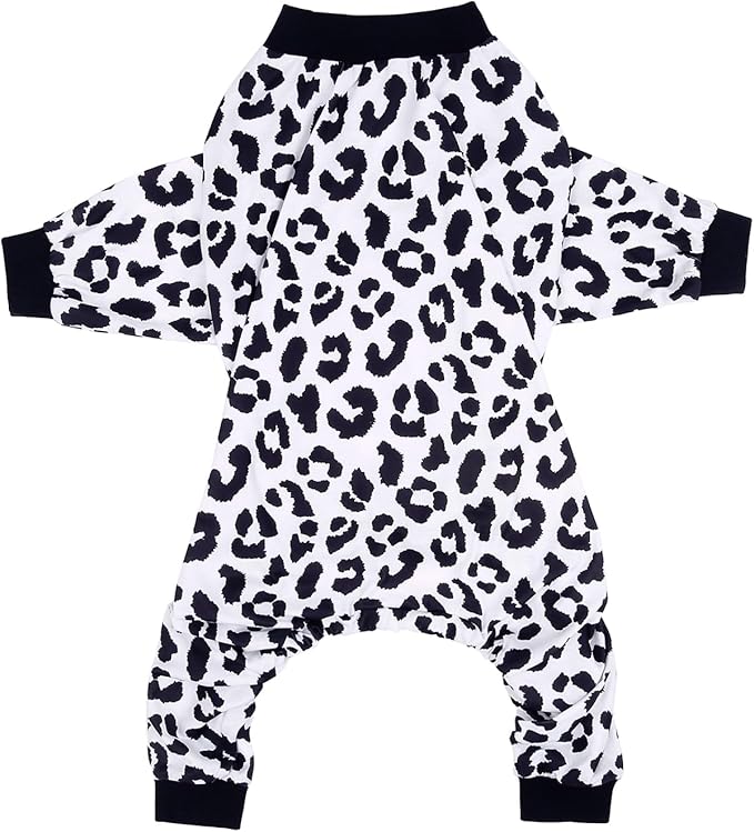 HDE Dog Pajamas One Piece Jammies Jumpsuit Pet Clothes Outfit Stretchy Lightweight Comfy Shirt Pjs for M-3XL Dogs Snow Leopard - M