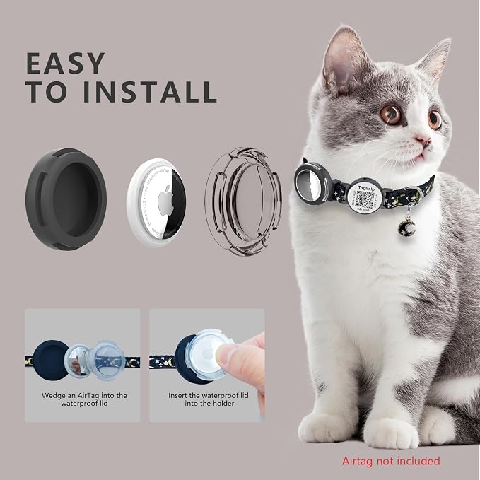 Waterproof Airtag Cat Collar Breakaway with Bell,Moon and Stars Pendant,Reflective Kitten Collar with Apple Airtag Holder,Safety Buckle for Girl Boy Cats,Pet Supplies,Accessories,Gifts (Blue B)