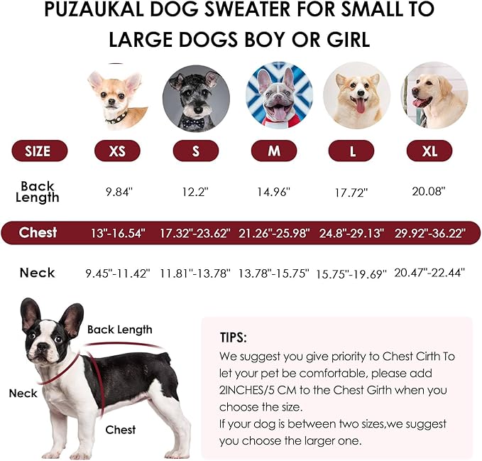 Dog Sweater,Adjustable Dog Sweaters for Small, Medium and Large Dogs Boys Girls, Dachshund Chihuahua Fleece Dogs Sweater(Burgundy,L)