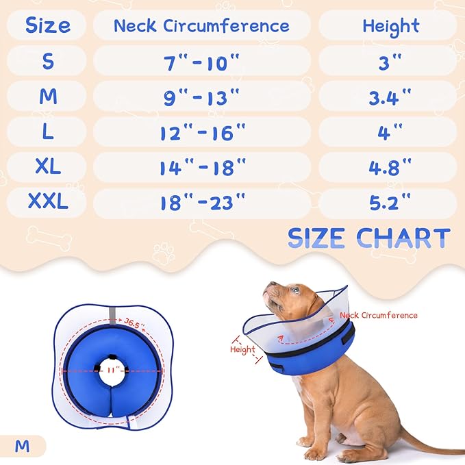 Supet Raised Inflatable Dog Cone Collar to Stop Licking, Soft Dog Cone Alternative After Surgery, Pet Neck Donut Collar for Small Medium Large Dogs