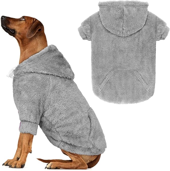 5XL Dog Sweaters for Large Dogs,Extra-Large Dog Hoodie,Warm Fuzzy Fleece Sweatshirt with Hood & Pocket,Leash Hole,Cozy Cold Weather Pet Clothes Sweater Hoodie for Large Dogs(Grey,5XL)
