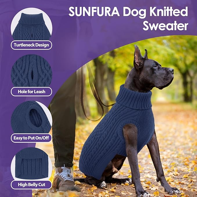 SUNFURA Dog Sweaters for Large Dogs, Soft Dog Sweater for Christmas Holiday, Warm Winter Fall Pet Sweaters for Dogs Girls Boys, Turtleneck Sweatshirt for Corgi, French Bulldog, Bluish Grey Large