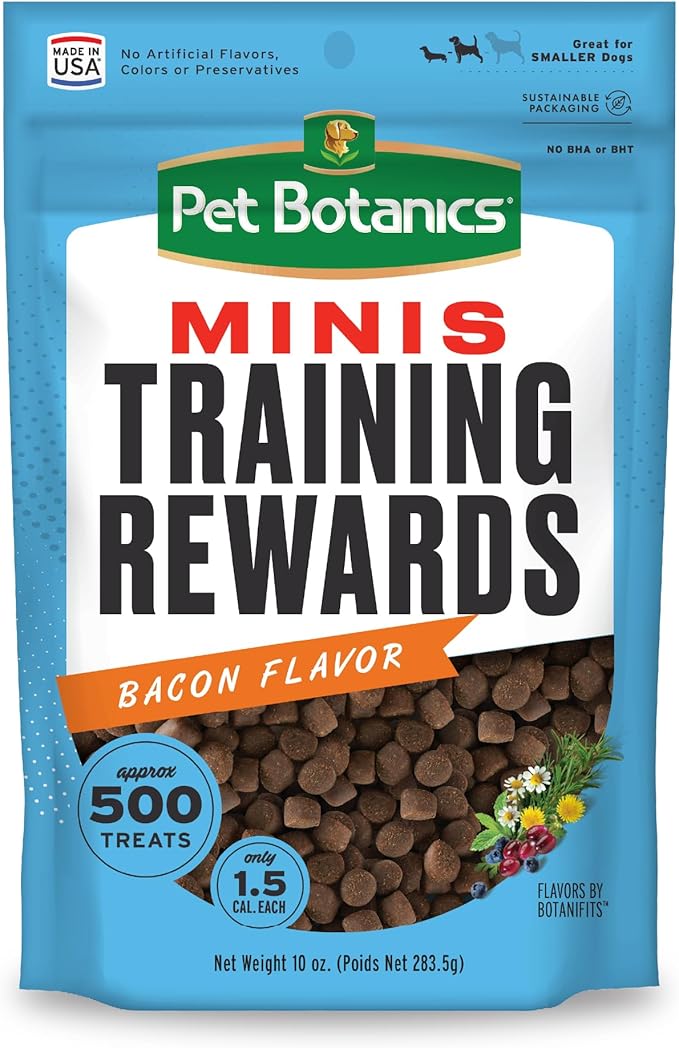 Pet Botanics 10 oz. Pouch Training Rewards Mini Soft & Chewy, Bacon Flavor, with 500 Treats Per Bag, The Choice of Top Trainers