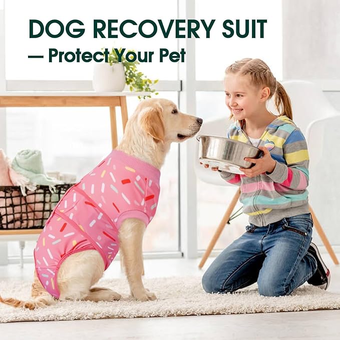 Kuoser Recovery Suit for Dogs, Comfy Dog Recovery Suit Female Doggie Onesie for Surgery, Post-Op Onesie for Female & Male Dogs, Soft Protective Wear, PinkRibbon XXL