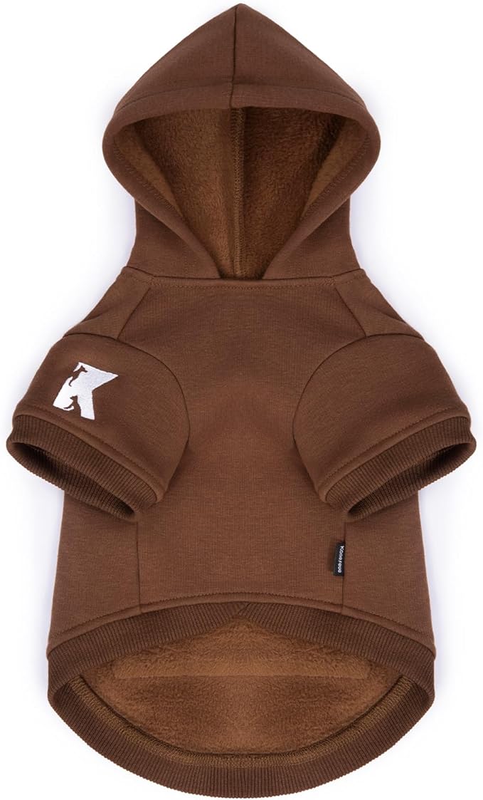 Koneseve Dog Hoodie & Cat Sweater, Warm Fleece Hooded Soft Winter Sweatshirt for All Breeds, Cozy Pet Clothes, Brown, 5XL