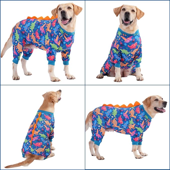 LovinPet Large Dog Pajamas, Four-Leg Stretch Onesie Bodysuit, Lightweight UV-Shielding Pajamas, Anti-Lick Calming Recovery Suit for Surgery, Pull-On for Medium and Large Breeds,Green,3XL