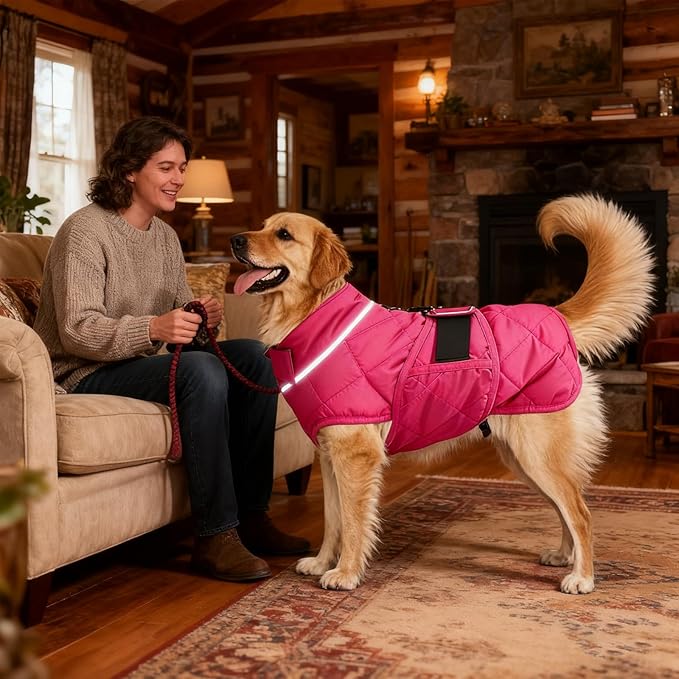 Weighted Dog Vest, Tactical Weight Coat with Beads for Dogs Anxiety- Relieve Stress, Build Muscle & Optimize Health, Premium Heavy Duty Dog Training Jacket for Exercise and Strength (Red, L)