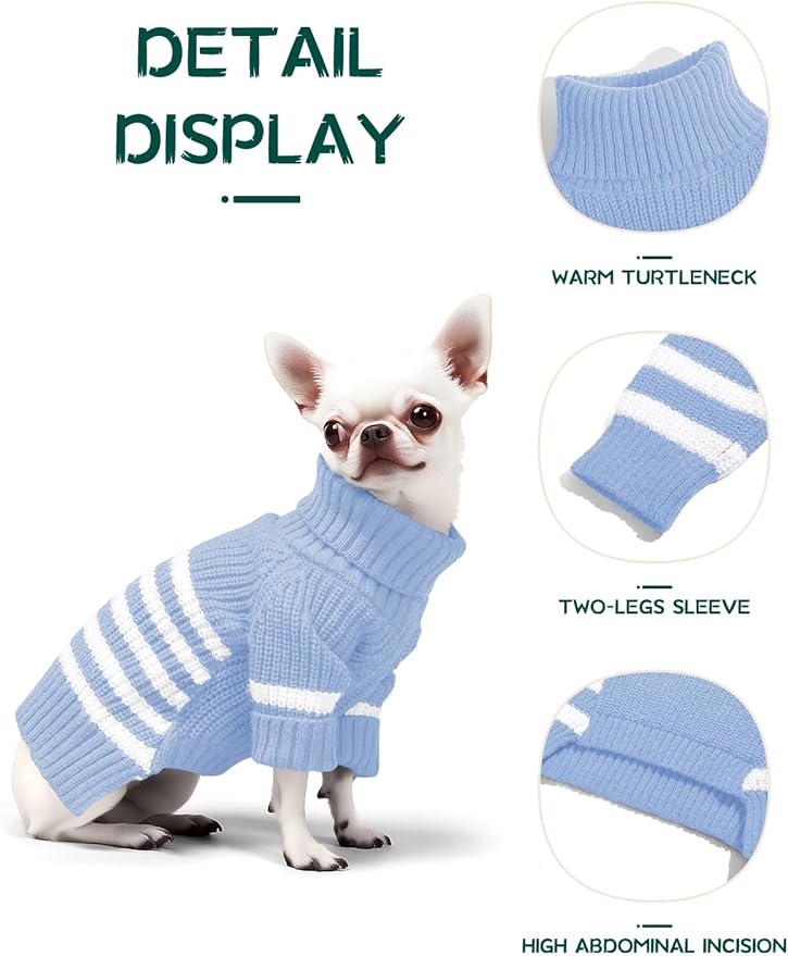 Haloumoning Small Dog Pullover Sweater, Striped Knitted Pet Sweaters for Fall Winter Dog Clothes, Turtleneck Thick Warm Clothes for Small Medium Large Dogs