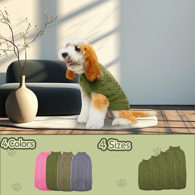 TONY HOBY Small Dog Sweaters Knitted Warm Dog Sweatshirt, Doggy Winter Coat Puppy Cold Weather Pullover Classic Knitwear Doggie Sweater, Thick Warm Winter Pet Clothes (M, Green)