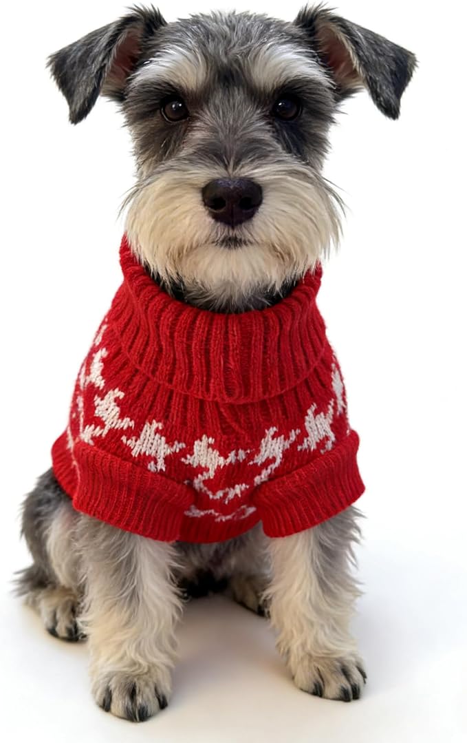 Small Dog Cold Weather Sweaters – Warm Knit Turtlenecks, Cozy Pet Pullovers Dog Clothes with Leash Hole for Chihuahua Bulldog Pug Beagles (Red/White, X-Small)