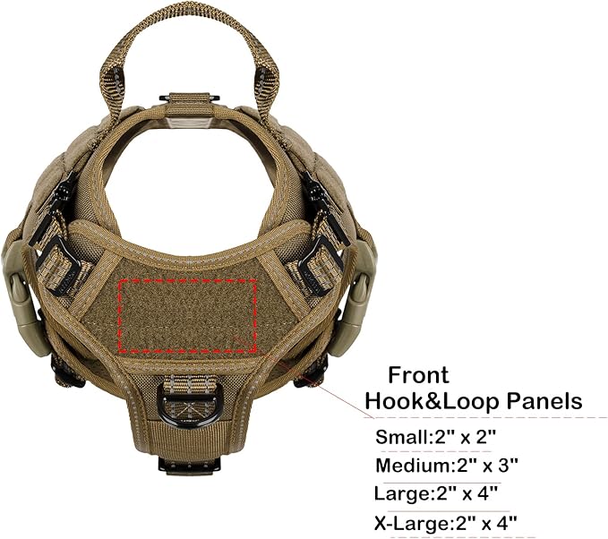 ICEFANG Tactical Dog Harness, Small Size,2X Metal Buckle,Working Dog MOLLE Vest with Handle,No Pulling Front Leash Clip,Hook and Loop Panel (Brown,S (Pack of 1))