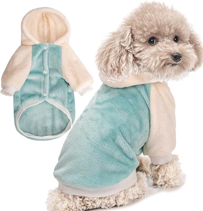 FabriCastle Dog Hoodie Sweater for Small Dogs Boy and Girl, Small Dog Clothes XS XXS Puppy Sweatshirt, Pet Outfit, Cat Clothing Super Soft Warm Snap On Closure (Green-Cream, X-Large)