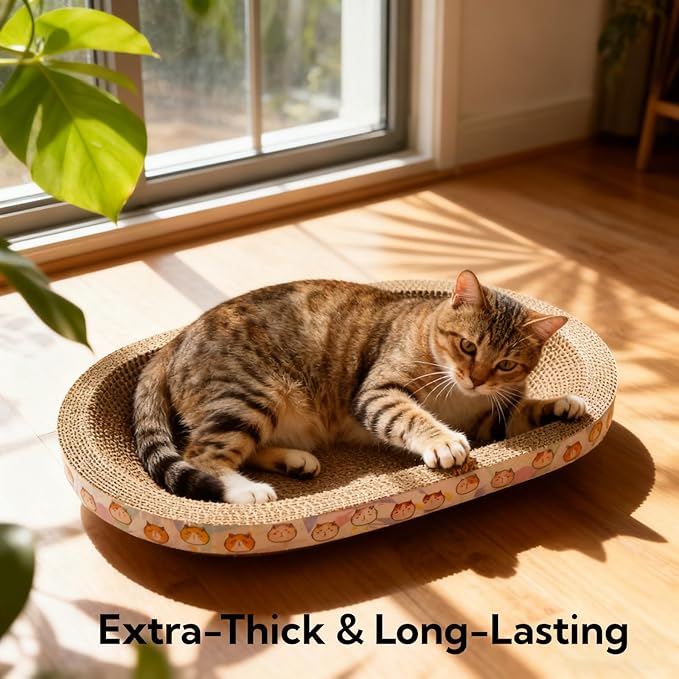 Spindro 5 Pack Large Cat Scratcher Cardboard, Oval Cat Scratcher Bed Cat Scratch Pad Board Lounge Couch for Indoor Cats Bowl Shaped Cat Scratching Post Nest for Cats Grinding Claw Furniture Protector