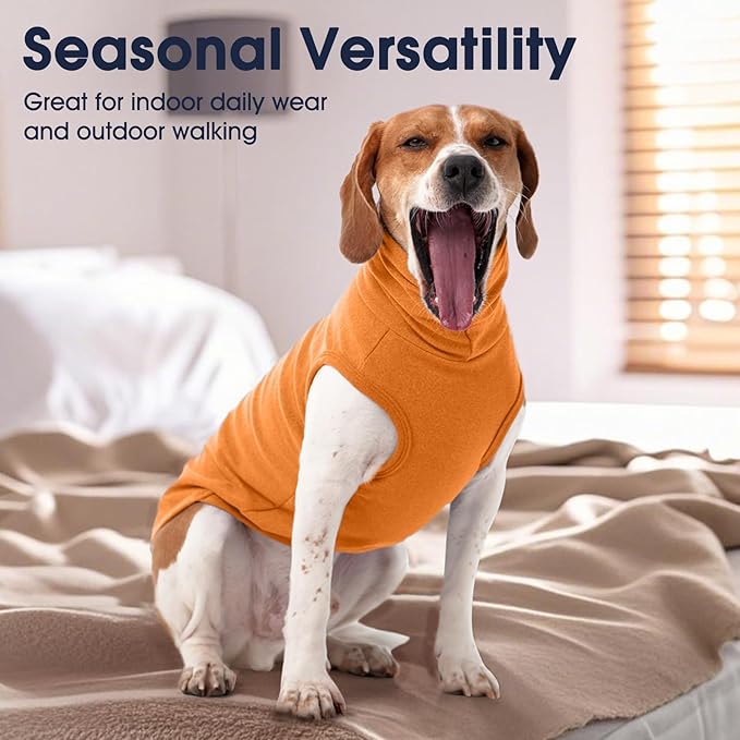 IECOii 4XL Dog Sweater - Stretch Fleece Sweater with Turtleneck,Orange,XXXX-Large, Warm Pullover Sweatshirt Pajamas for Indoor Sleeping/Outdoor Walking, Comfort Fit for Giant Breeds Like Great Dane
