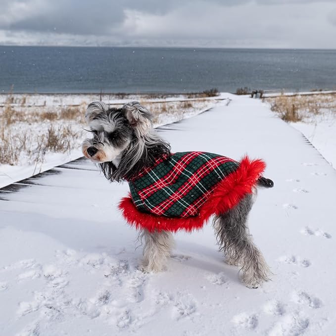 Dog Sweater Cloak, Pearl Cotton Bouclé Yarn Puppy Sweater, Cold Weather Coat Knitwear for Small Dogs, Classic Turtleneck Thick Dog Clothes with Thick Fluff DS-DP01XS