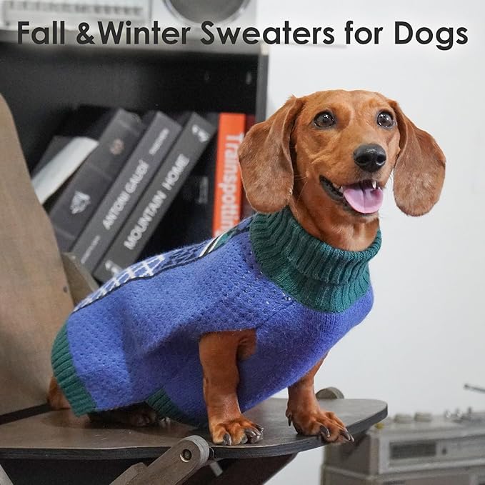 Large Dog Sweater with Leash Hole, Turtleneck Sleeveless Knit Pullover for Easy on and Off, Fall Winter Thermal Christmas Sweaters for Dogs Girl Boy French Bulldog, Blue L