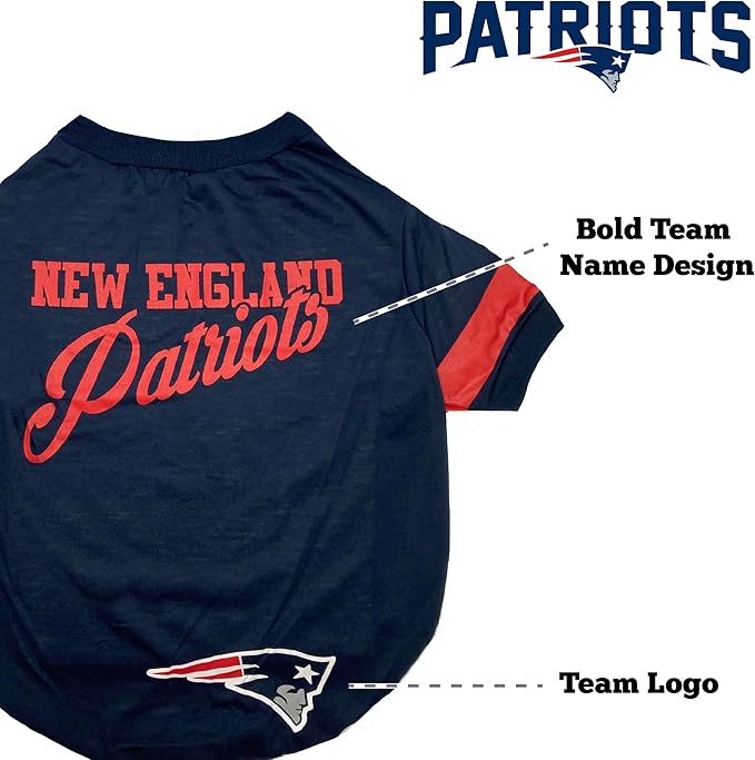 Pets First NFL New England Patriots Dog & Cat Striped T-Shirt, Medium. Football Pet Shirt for NFL Team Fans. Durable & Cute Sports PET TEE Shirt Outfit