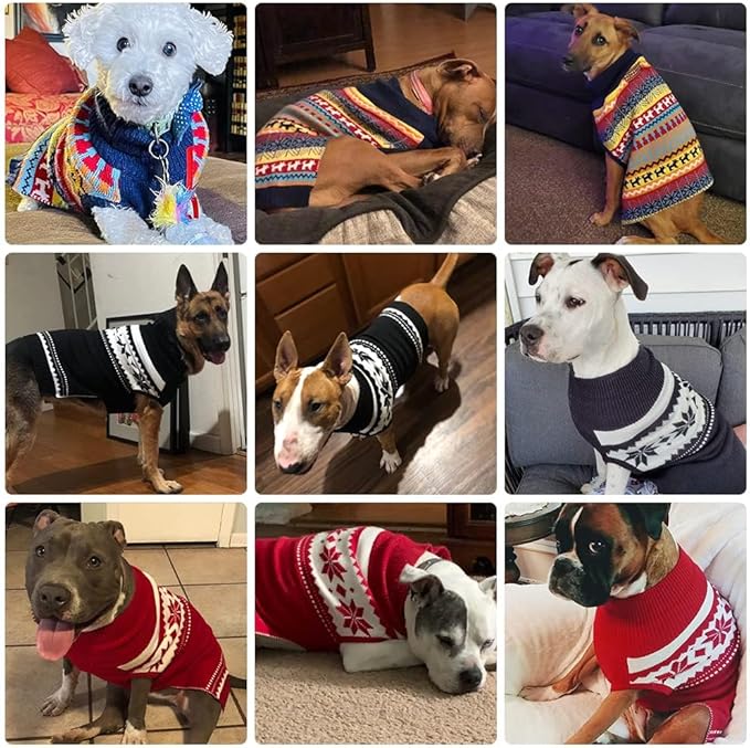 Mihachi Dog Sweater - Winter Coat Apparel Clothes with Colorful Stripes for Cold Weather