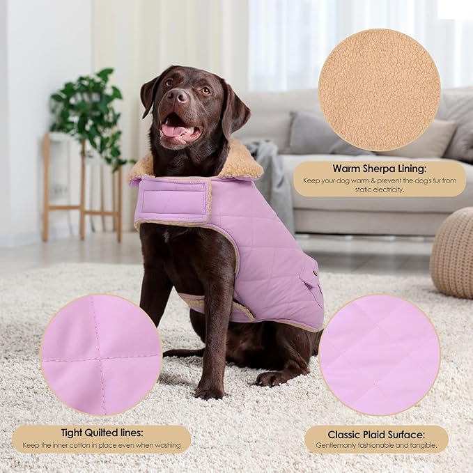 Dog Winter Jacket for Extra-Large Dogs, Pet Windproof Cold Weather Coats, Pets Clothes Snow Jacket, Golden Retriever, Labrador Retriever, Husky, Lilac XL