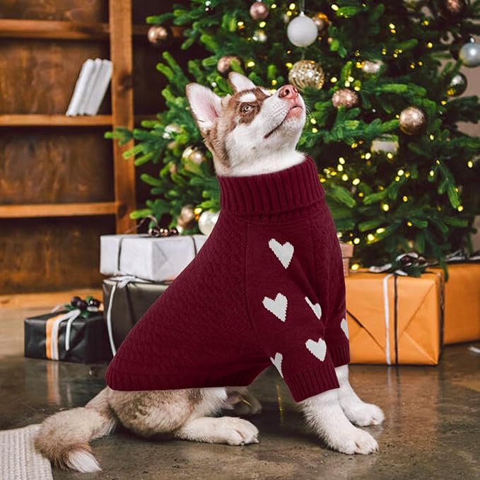 Kuoser Dog Sweater,Warm Dog Sweaters for Large Dogs,Turtleneck Thick XL Dogs Sweater Christmas Outfit,Cold Weather Pet Winter Clothes Doggie Knitwear Girls Boys for Fall Xmas,Red XL