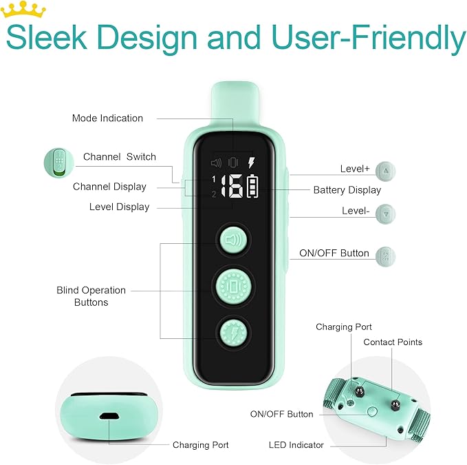 Bousnic Shock Collar for Dogs - Waterproof Rechargeable Dog Electric Training Collar with Remote for Small Medium Large Dogs with Beep, Vibration, Safe Shock Modes (8-120 Lbs) (Green)