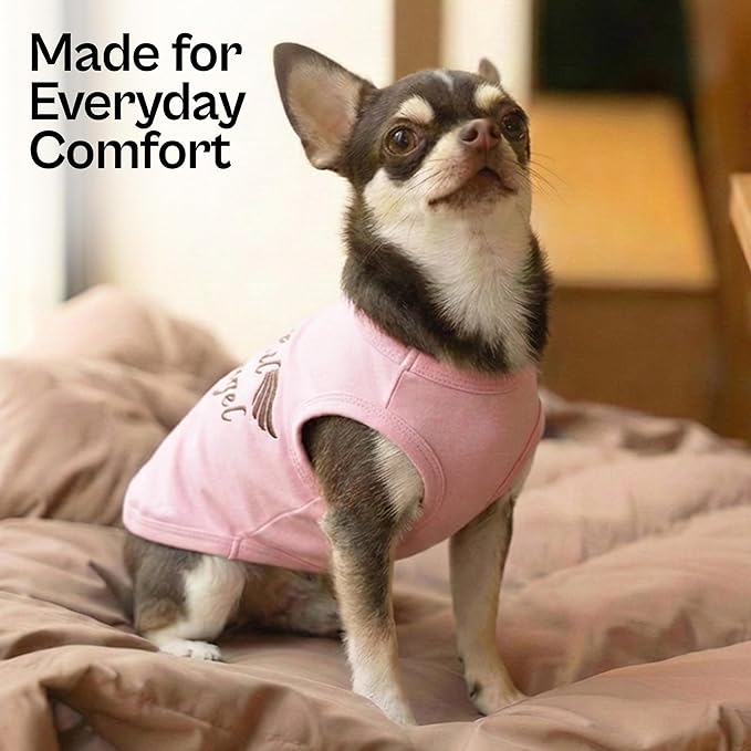 Parisian Pet Dog Tshirt - Embroidered “ Lil Angel “ Girl Dogs Shirt - 100% Cotton, Lightweight Clothes Female - Sleeveless Pink Dog Tee Shirts - 2XL
