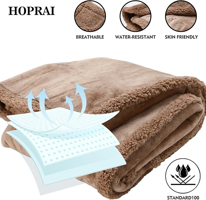 HOPRAI Waterproof Pet Blanket for Medium Large Dogs Washable Fluffy Thick Jacquard Shag Fleece Warm Sherpa Pet Blanket Cats Puppy Couch Protection (Light Coffee XXL85*85inches)