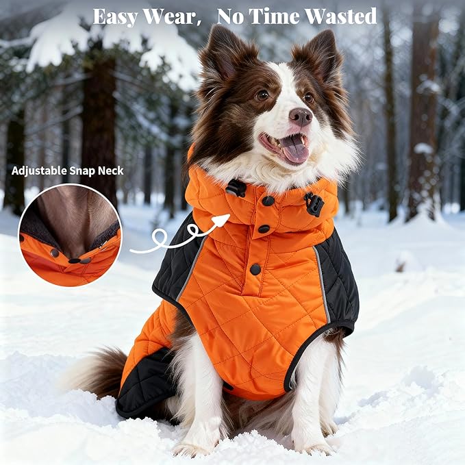 Dog Coat Dogs Jacket Waterproof Reflective Adjustable Dog-Winter Coats for Small/Medium/Large Dogs Dachshund Coat-(Orange, Medium)