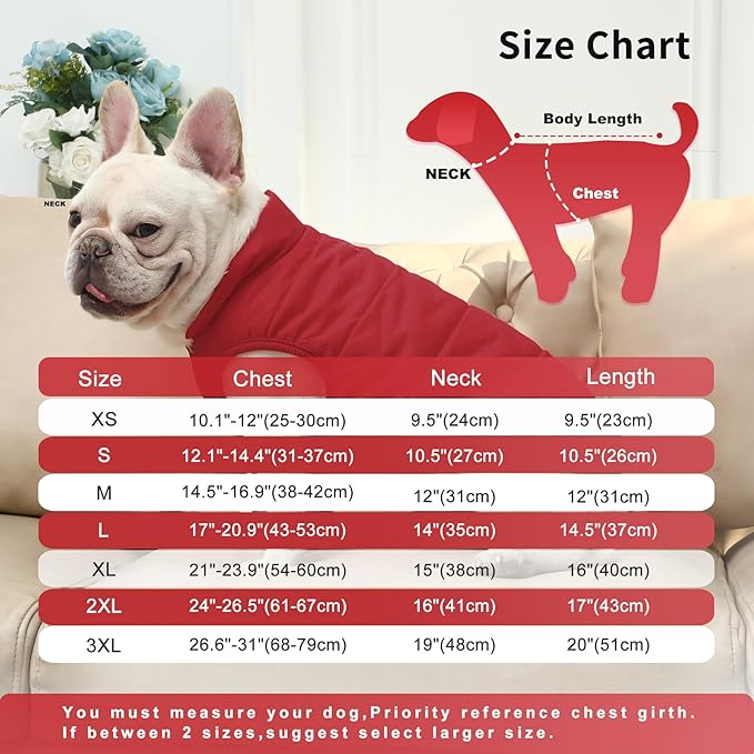 2 Layers Fleece Lined Warm Dog Jacket for Winter Cold Weather,Soft Windproof Large Dog Coat,Red XXXL