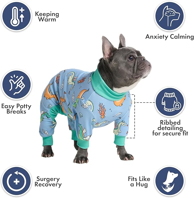 Spark Paws Dog Pajama, Dog Recovery Suit Male, Onesie, Ultra-Soft and 4-Way Stretch, for Small Medium and Large Breeds - Dragons - 2XL