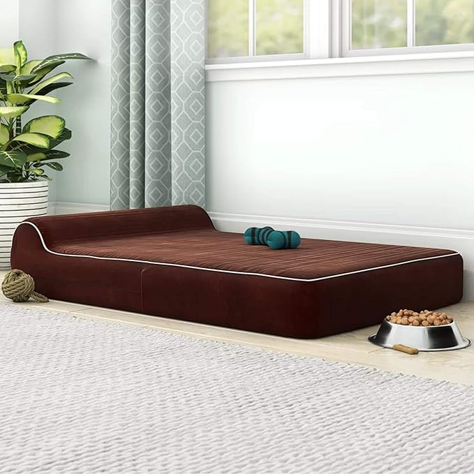 KOPEKS Orthopedic Memory Foam Dog Bed 7" Inch Thick Extra Large Dog Bed With Pillow Brown 50"x34"x10" Includes Waterproof Liner & Durable Removable Cover With Smart Design