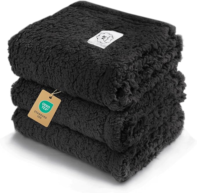 1 Pack 3 Calming Blankets Fluffy Premium Fleece Pet Blanket Soft Sherpa Throw for Dog Puppy Cat Black Medium (30“x20'')