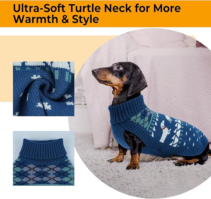 Lelepet Dachshund Sweater, Turtleneck Dog Sweaters for Small Dogs, Warm Pullover Knitted Pet Coat, Cold Weather Dachshund Clothes, Fall/Winter Cozy Outfit (XS-XL)