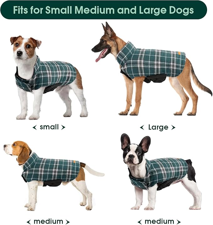 Kuoser Warm Dog Coat, Waterproof Dog Jacket for Extra Large Dogs, Adjustable Durable XXL Doggie Winter Coat Reversible Puppy Cold Weather Apparel from Small to Large Breed, Green XXL
