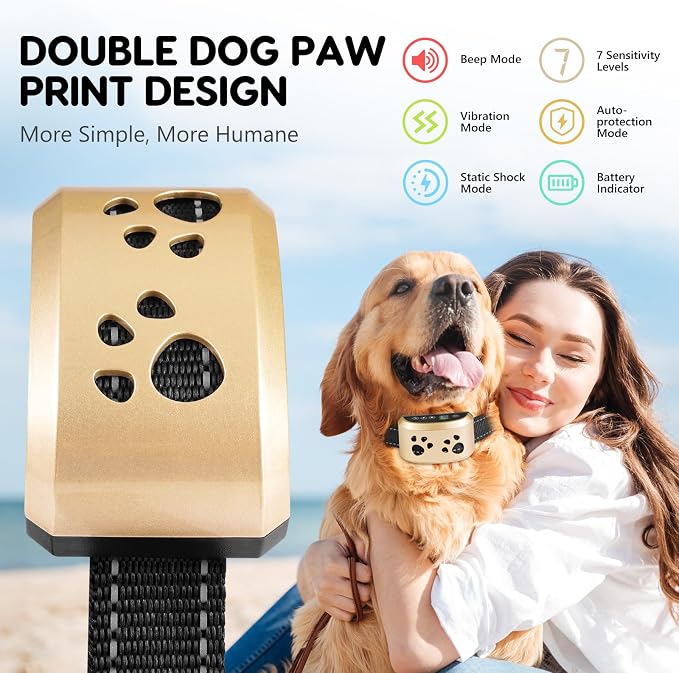 Smart Auto Dog Bark Collar for Small Large Medium Dogs 8-120lbs | Rechargeable Anti Barking Collar with 7 Sensitivity & 4 Beep Vibration Training Modes, IP65 Waterproof for Indoor/Outdoor Use