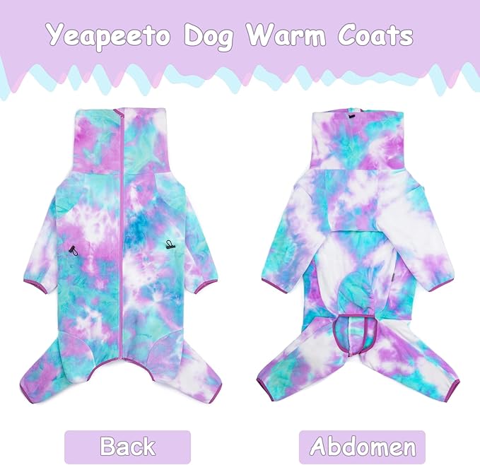 Dog Winter Coat for Large Medium Small Dogs, Warm Fleece High Collar Full Body Dog Jumpsuit Comfortable Onesie Apparel (Purple Blue, 7X-Large)