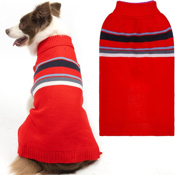 PAWCHIE Dog Sweater for Large Size Dog Girls Boys, Warm Coat Turtleneck Thick Dog Clothes with Leash Hole, Stretchy Knitted Dog Outfit for Small to Large Doggy Puppy Cat, Red L/XL