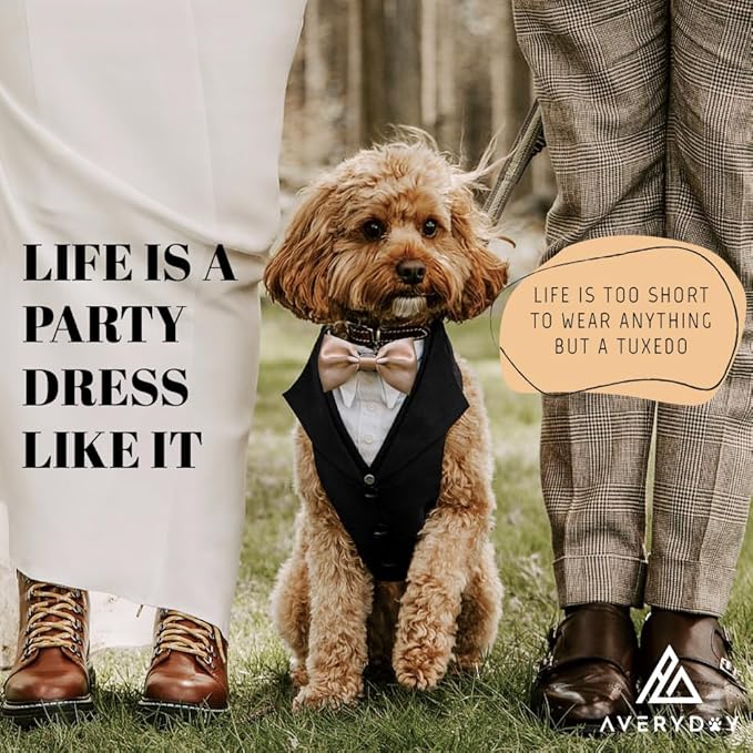 AVERYDAY Dog Tuxedo for Wedding Outfit, Dog Suit and Tie Costumes for Birthday, Halloween, Cosplay, Christmas Party, Pet Formal Wear with Bowtie, Tux for Medium Large Dogs, Bulldog, Labrador, Husky