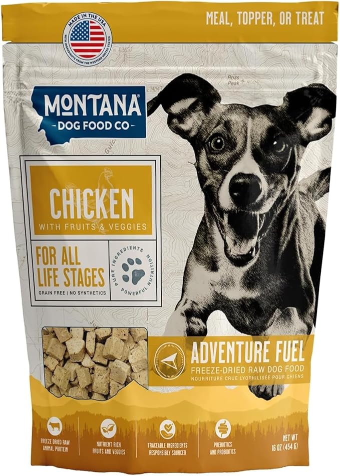 MONTANA DOG FOOD CO. Freeze-Dried Raw Chicken Recipe Dog Food – Grain-Free, High-Protein Meal or Topper, Made in USA with USA Ingredients -16 oz Bag