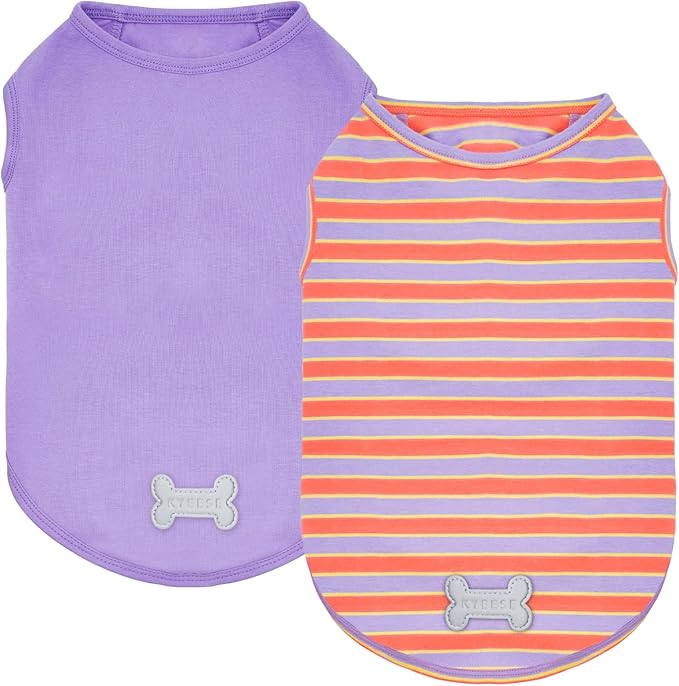 KYEESE 2Pack Dog Shirt, Soft Striped Dogs T Shirts, Lightweight Doggie Tank Top Cat Clothes, Sleeveless Dog Shirt for Small Dogs, Stretchy Pet Vest, Purple+Orange Striped, Medium