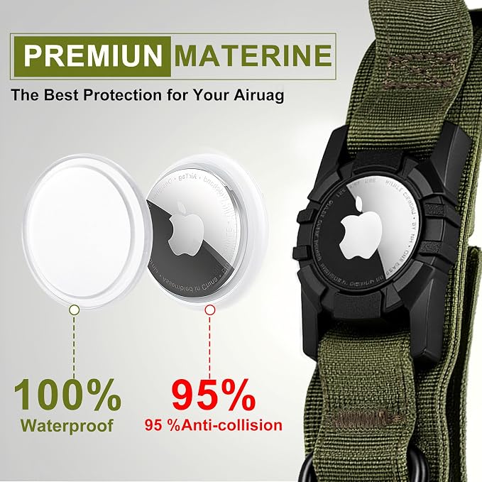 Tactical AirTag Dog Collar Leash Set - Heavy Duty, Adjustable GPS Collar
