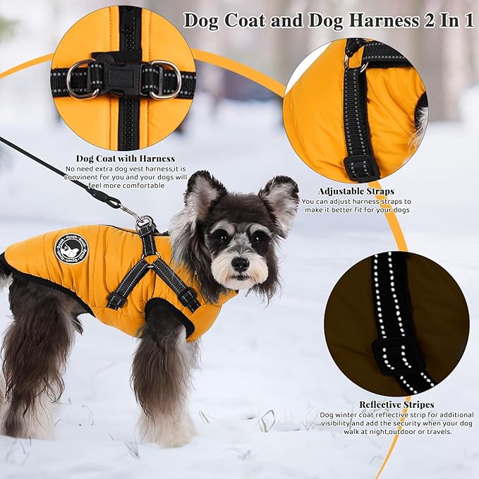 Gyuzh Dog Coat with Harness Puppy Coats Small Dog Harness Jacket Winter Waterproof Jackets for Smal Medium Large Dogs