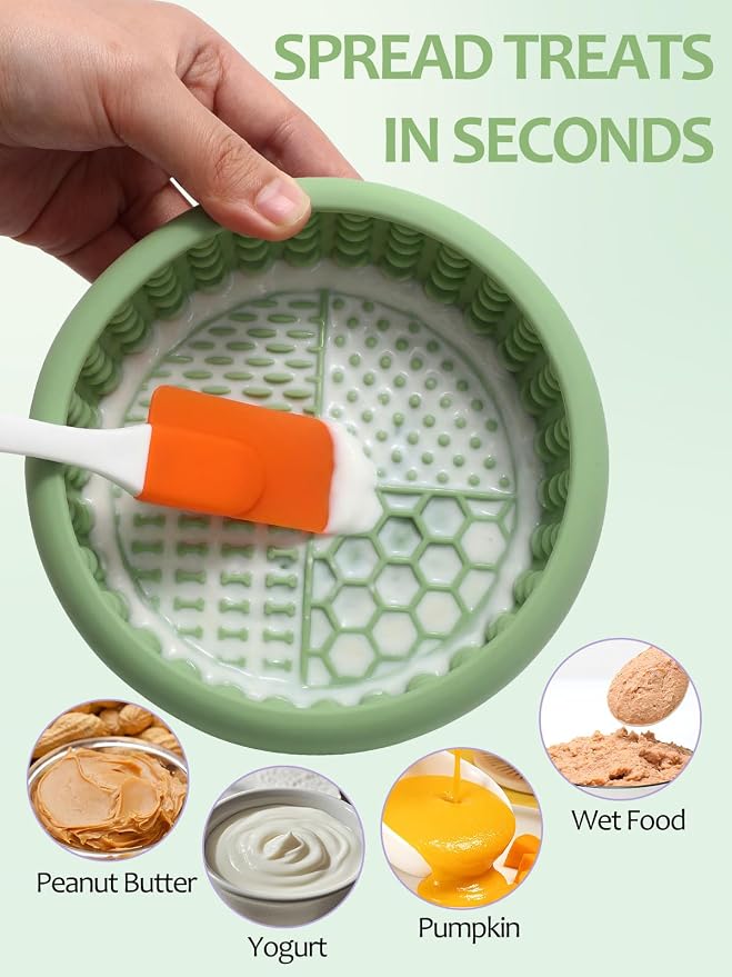 Dog Lick Bowl with Brush and Scraper, Anxiety Relief Lick Mat for Dogs, Non-Slip Freeze Licking Bowl Enrichment Puzzle Feeder for Distraction, BPA Free Silicone, Dishwasher Safe