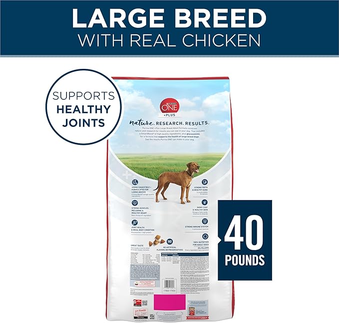 Purina ONE Plus Large Breed Adult Dog Food Dry Formula, Real Protein Rich Natural Chicken Flavor - 40 lb. Bag